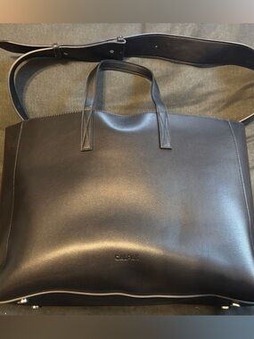 Calpak Black Leather Haven 16" Laptop Tote Bag
